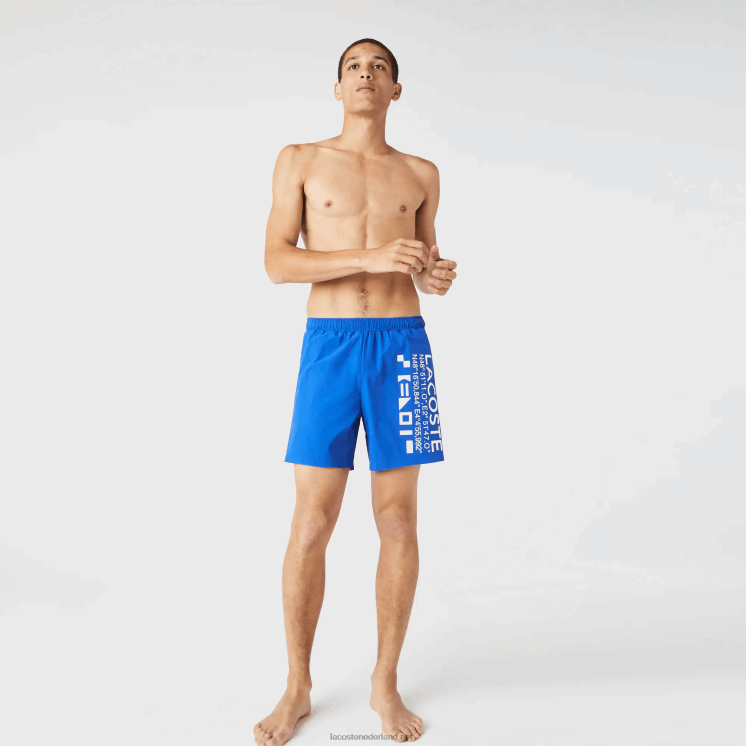 Lacoste zwembroek met nautische print 0828H1661 blauw wit 7lc Heren