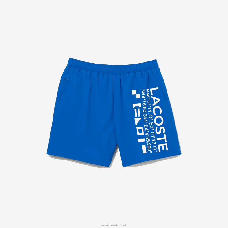 Lacoste zwembroek met nautische print 0828H1661 blauw wit 7lc Heren