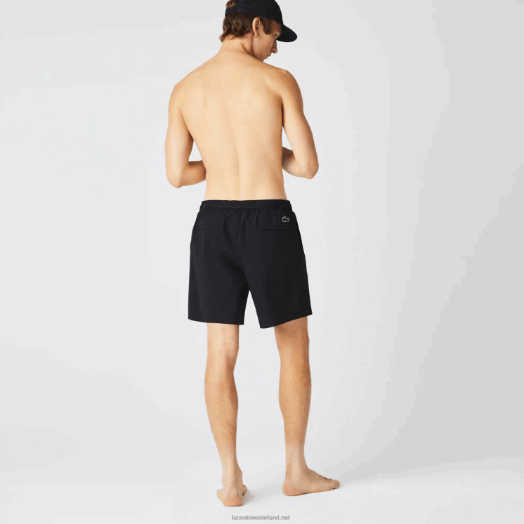 Lacoste zwembroek met nautische print 0828H1662 zwart wit 9m0 Heren
