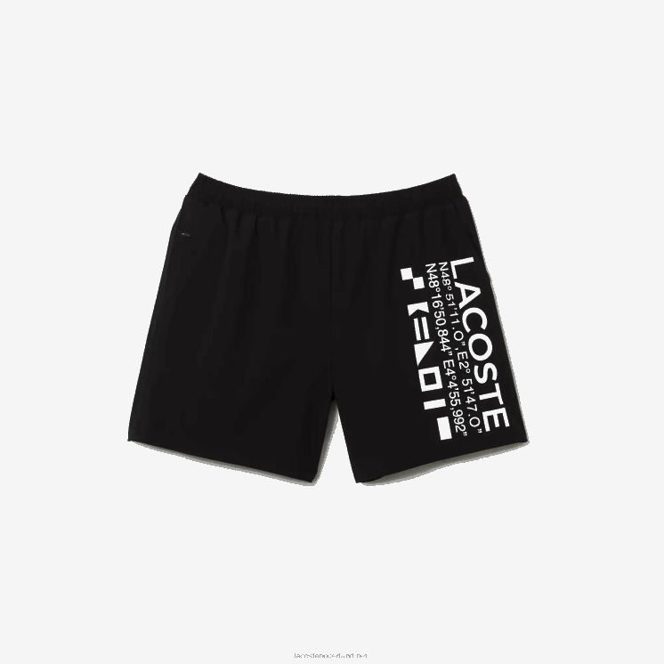 Lacoste zwembroek met nautische print 0828H1662 zwart wit 9m0 Heren