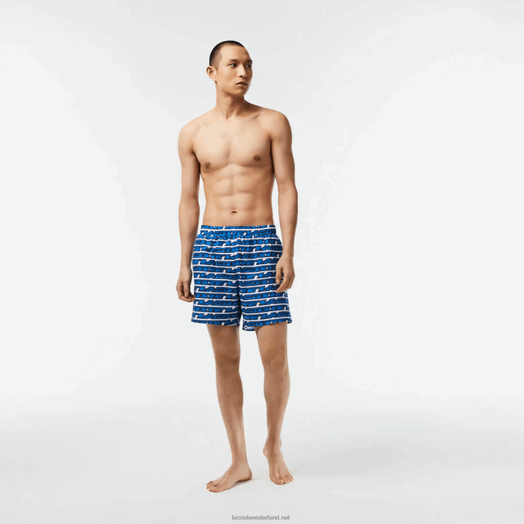 Lacoste zwembroek met tweekleurige print 0828H524 wit blauw elke Heren