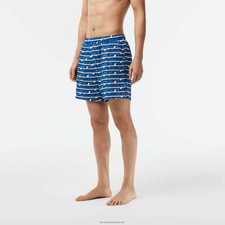 Lacoste zwembroek met tweekleurige print 0828H524 wit blauw elke Heren