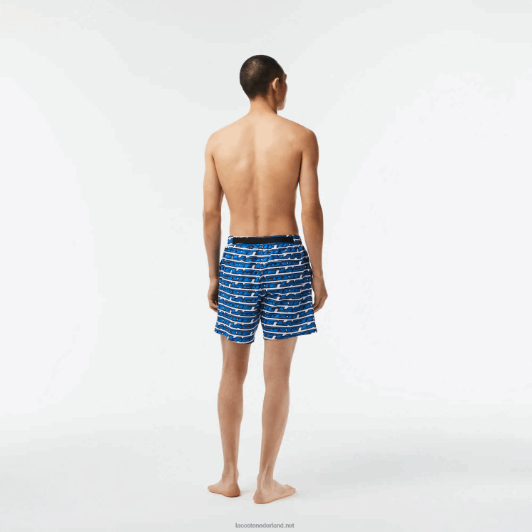 Lacoste zwembroek met tweekleurige print 0828H524 wit blauw elke Heren
