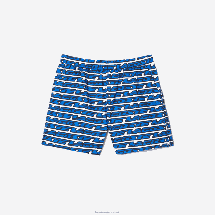 Lacoste zwembroek met tweekleurige print 0828H524 wit blauw elke Heren