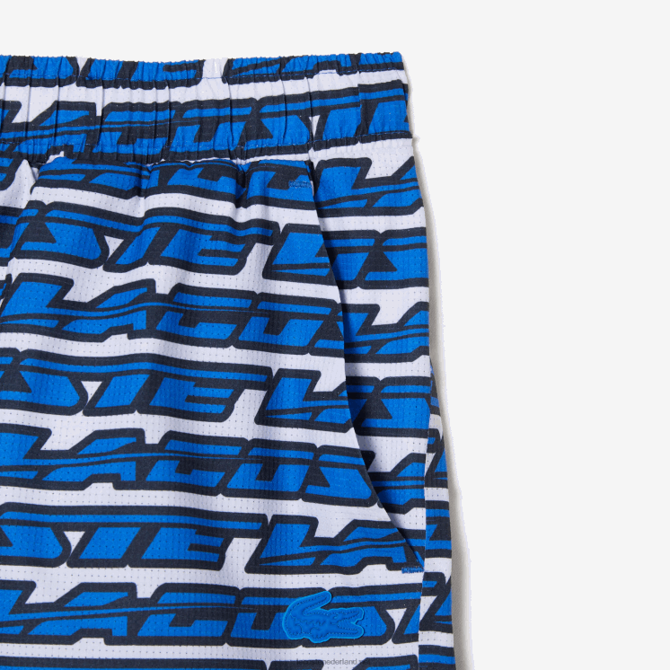 Lacoste zwembroek met tweekleurige print 0828H524 wit blauw elke Heren