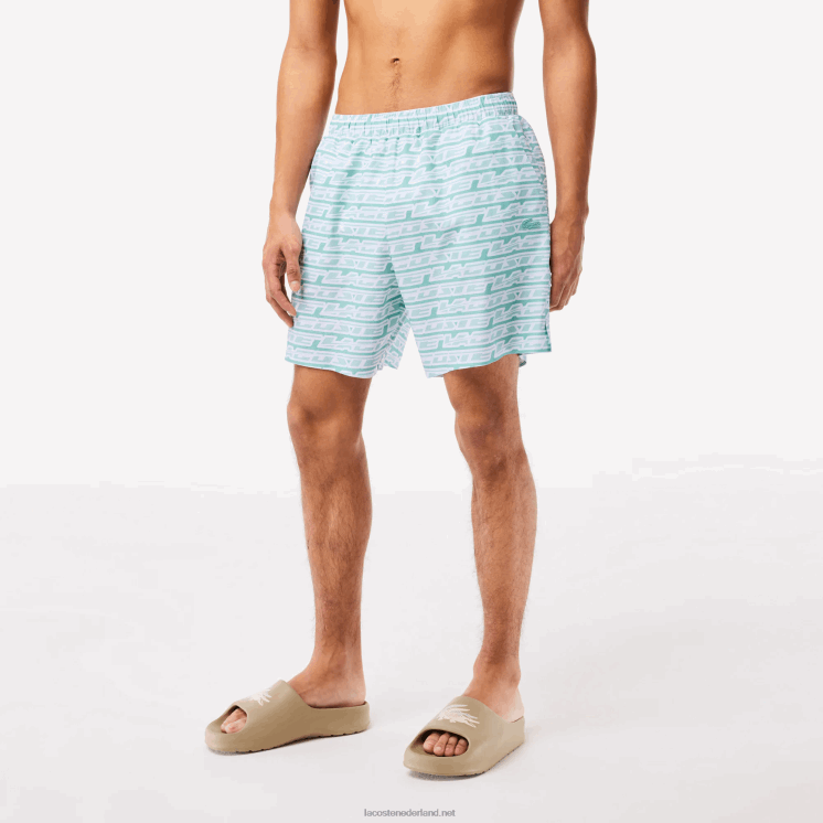 Lacoste zwembroek met tweekleurige print 0828H525 lichtgroen cr5 Heren