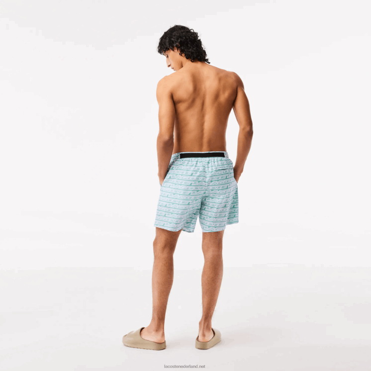 Lacoste zwembroek met tweekleurige print 0828H525 lichtgroen cr5 Heren