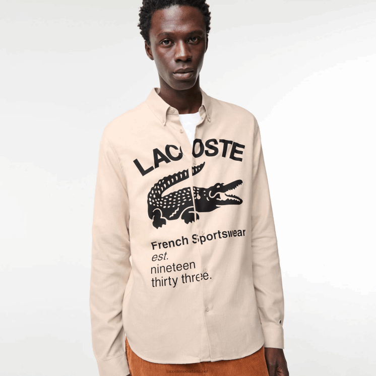 Lacoste Flanellen overhemd met normale pasvorm 0828H1654 beige zwart ub7 Heren