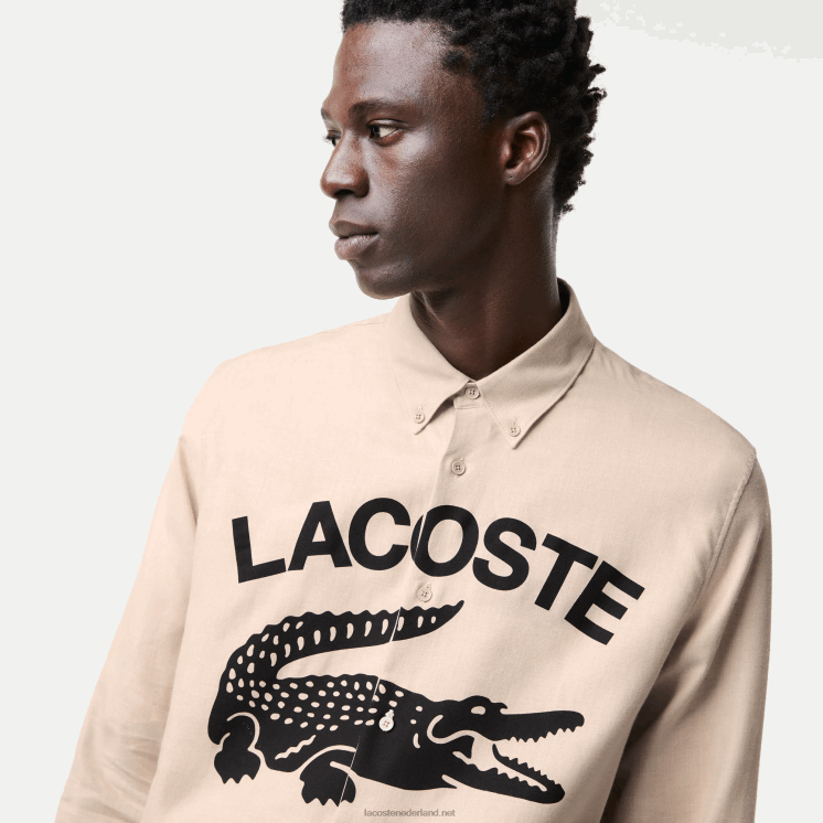Lacoste Flanellen overhemd met normale pasvorm 0828H1654 beige zwart ub7 Heren
