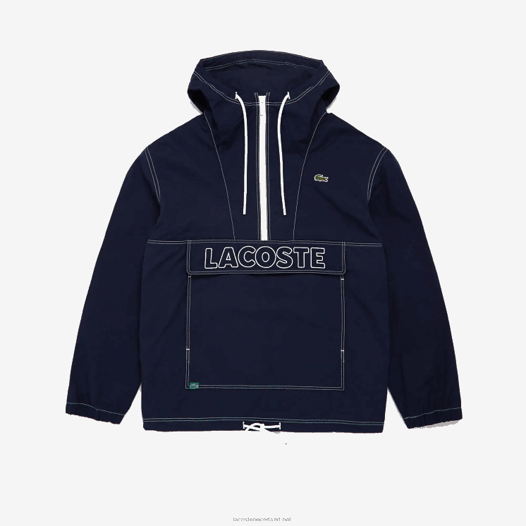 Lacoste Heritage waterafstotend canvas pullover-overshirt met capuchon 0828H1653 marineblauw 166 Heren