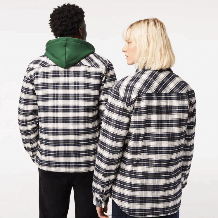 Lacoste Overshirt met ruitjesprint en merknaam 0828H1393 wit zwart blauw z23 Heren