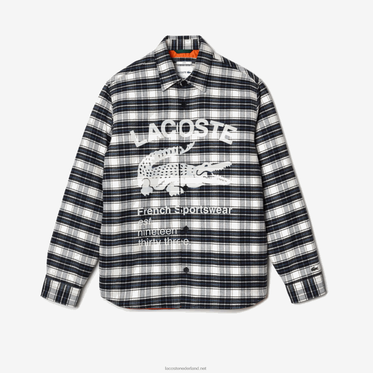 Lacoste Overshirt met ruitjesprint en merknaam 0828H1393 wit zwart blauw z23 Heren