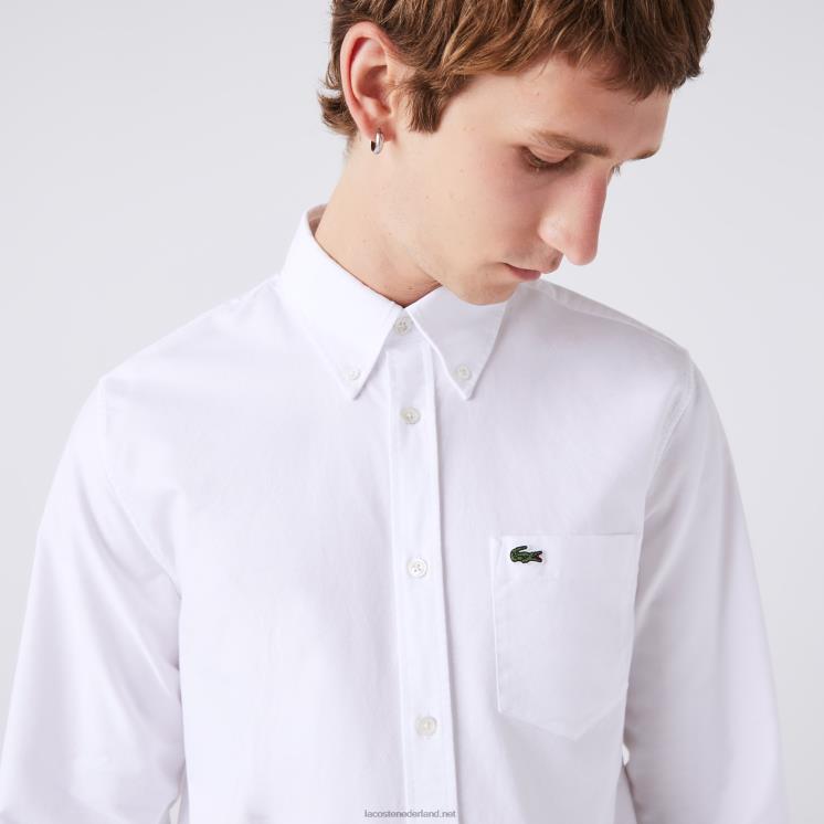 Lacoste Oxford-katoenen overhemd met normale pasvorm 0828H1467 wit 001 Heren