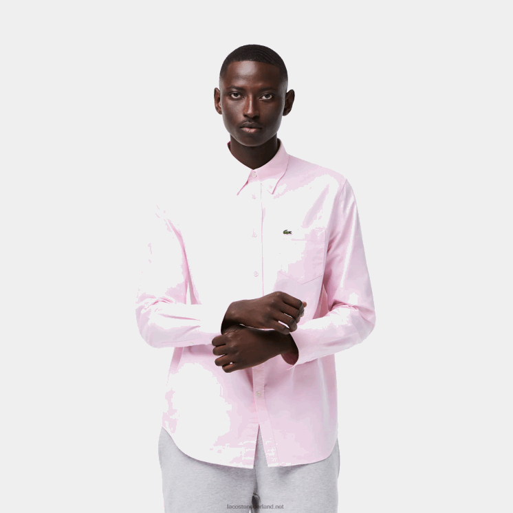Lacoste Oxford-katoenen overhemd met normale pasvorm 0828H1468 licht roze adi Heren