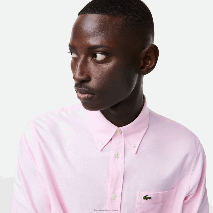 Lacoste Oxford-katoenen overhemd met normale pasvorm 0828H1468 licht roze adi Heren