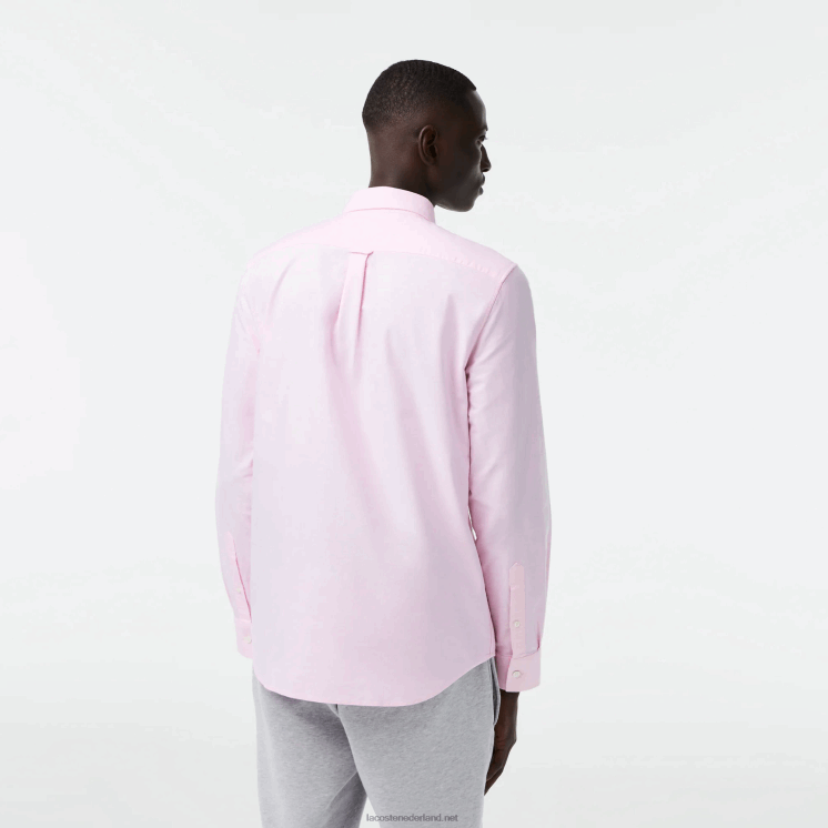 Lacoste Oxford-katoenen overhemd met normale pasvorm 0828H1468 licht roze adi Heren