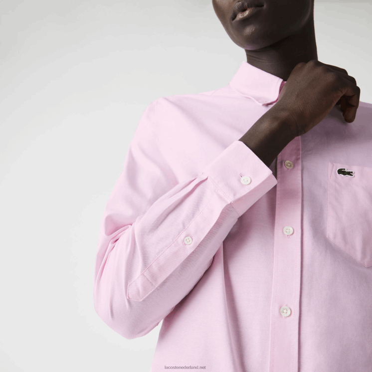 Lacoste Oxford-katoenen overhemd met normale pasvorm 0828H1468 licht roze adi Heren
