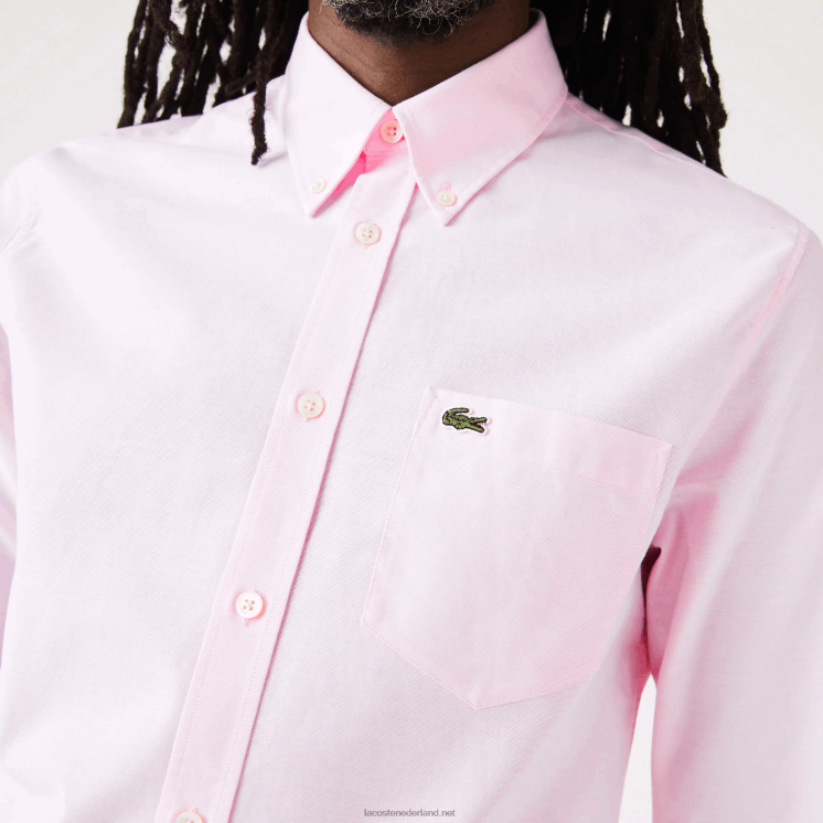 Lacoste Oxford-katoenen overhemd met normale pasvorm 0828H1468 licht roze adi Heren