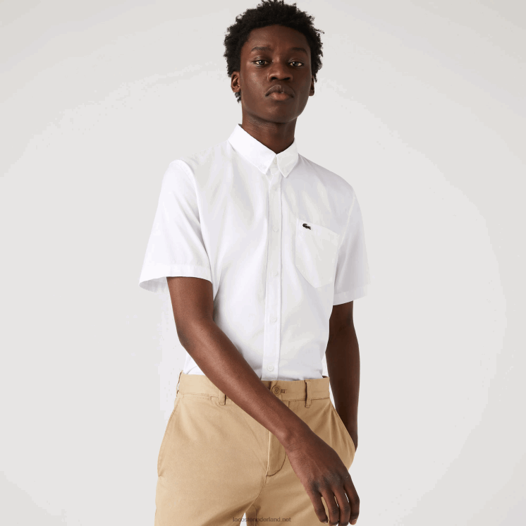 Lacoste Oxford-katoenen overhemd met normale pasvorm 0828H1526 wit 001 Heren
