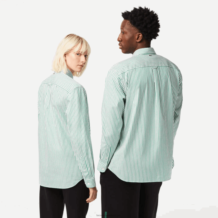 Lacoste Ruimvallend groot overhemd van krokodillenkatoen 0828H411 wit groen 737 Heren