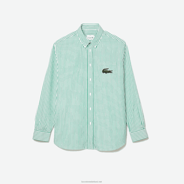 Lacoste Ruimvallend groot overhemd van krokodillenkatoen 0828H411 wit groen 737 Heren