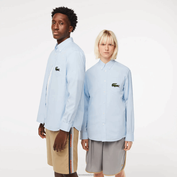 Lacoste Ruimvallend groot overhemd van krokodillenkatoen 0828H413 blauw gn2 Heren