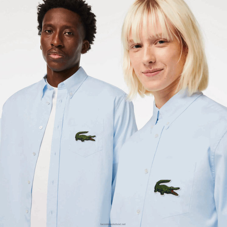 Lacoste Ruimvallend groot overhemd van krokodillenkatoen 0828H413 blauw gn2 Heren