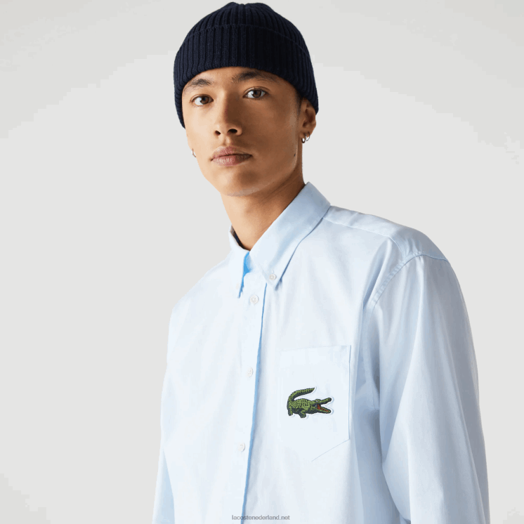 Lacoste Ruimvallend groot overhemd van krokodillenkatoen 0828H413 blauw gn2 Heren