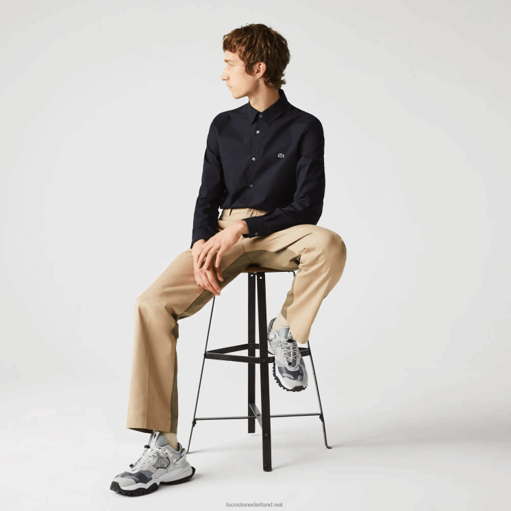 Lacoste Slim-fit overhemd van popeline stretchkatoen 0828H1487 marineblauw hde Heren