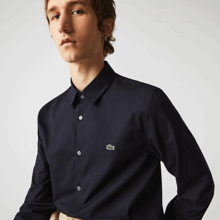 Lacoste Slim-fit overhemd van popeline stretchkatoen 0828H1487 marineblauw hde Heren