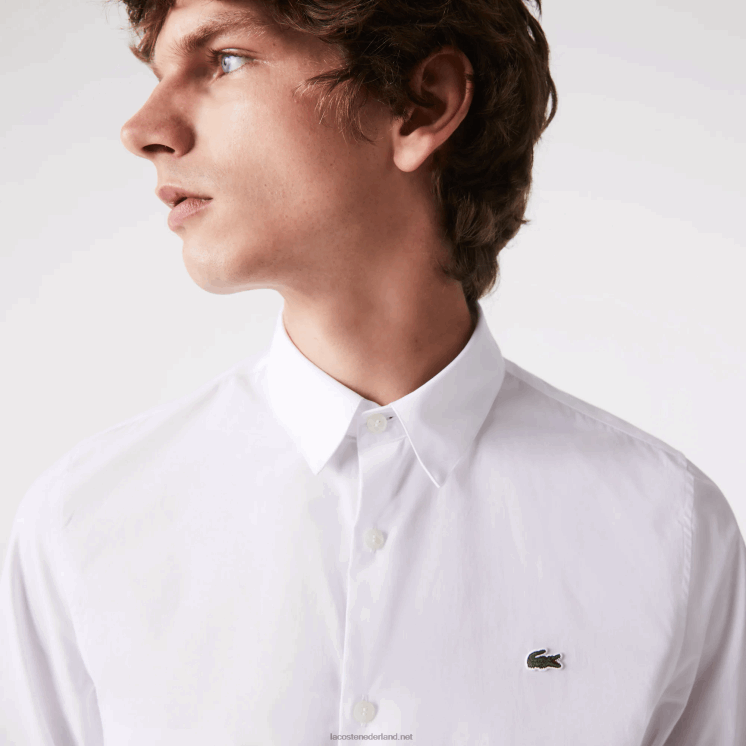 Lacoste Slim-fit overhemd van popeline stretchkatoen 0828H1488 wit 001 Heren