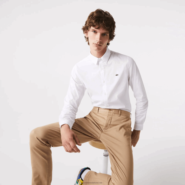Lacoste Slim-fit overhemd van popeline stretchkatoen 0828H1488 wit 001 Heren