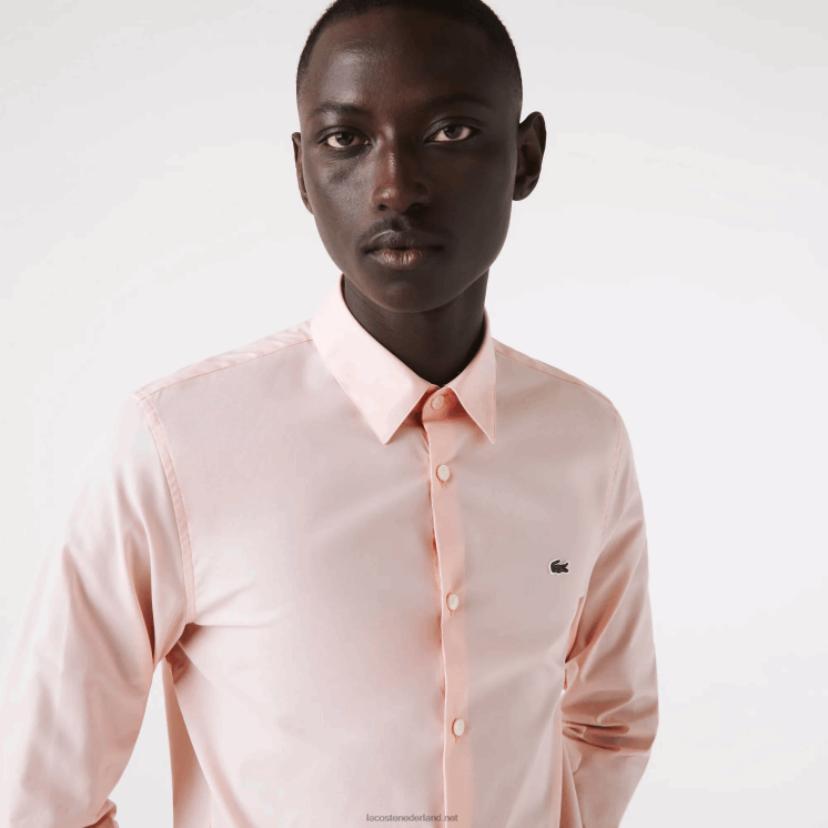 Lacoste Slim-fit overhemd van popeline stretchkatoen 0828H1490 licht roze adi Heren