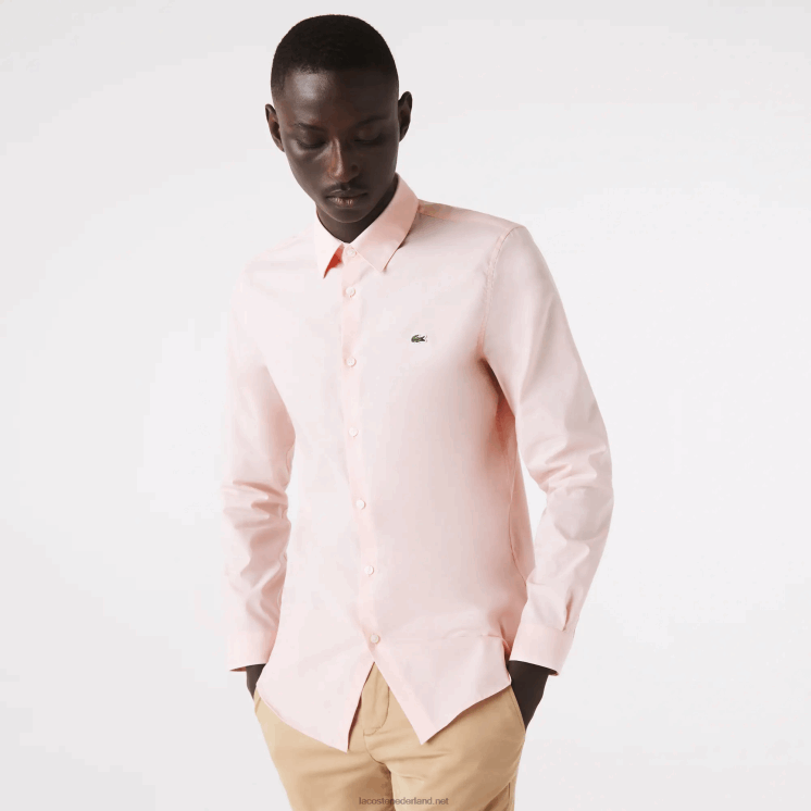 Lacoste Slim-fit overhemd van popeline stretchkatoen 0828H1490 licht roze adi Heren