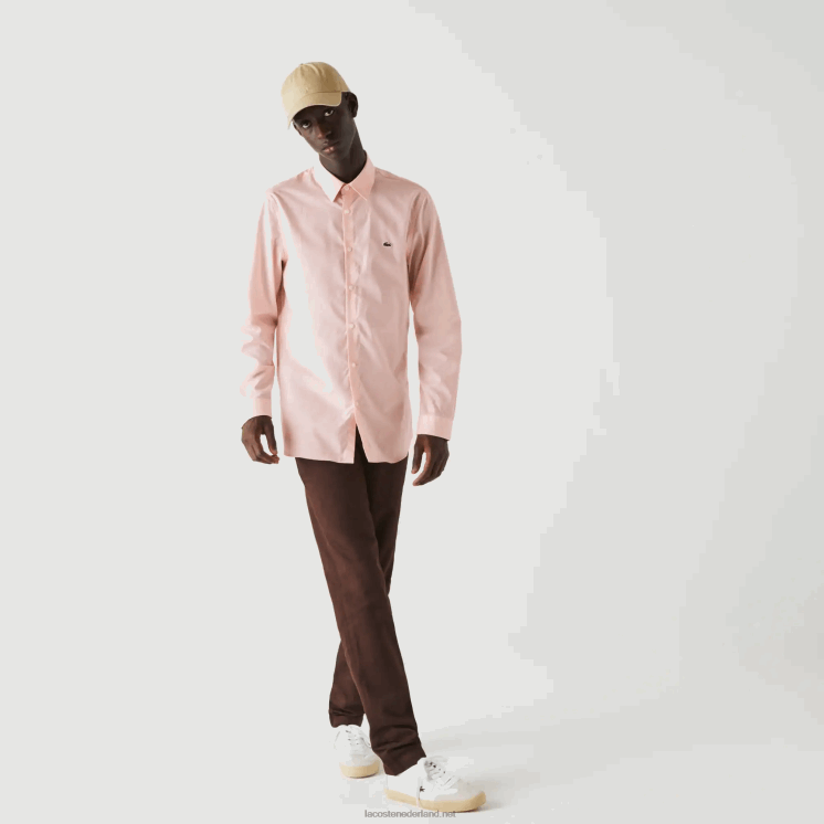 Lacoste Slim-fit overhemd van popeline stretchkatoen 0828H1490 licht roze adi Heren