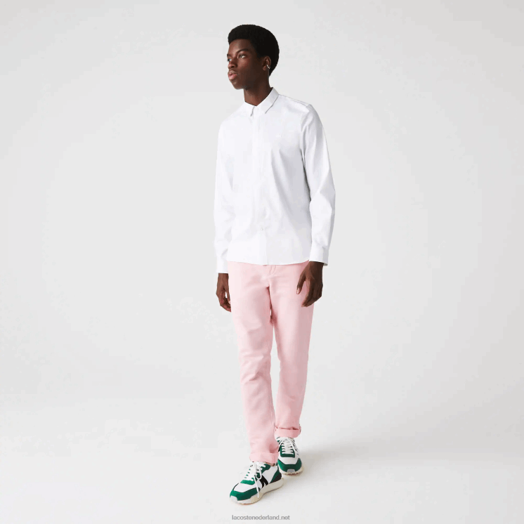Lacoste Slim-fit popeline-overhemd van stretchkatoen met verborgen knoopsluiting 0828H1648 wit 001 Heren
