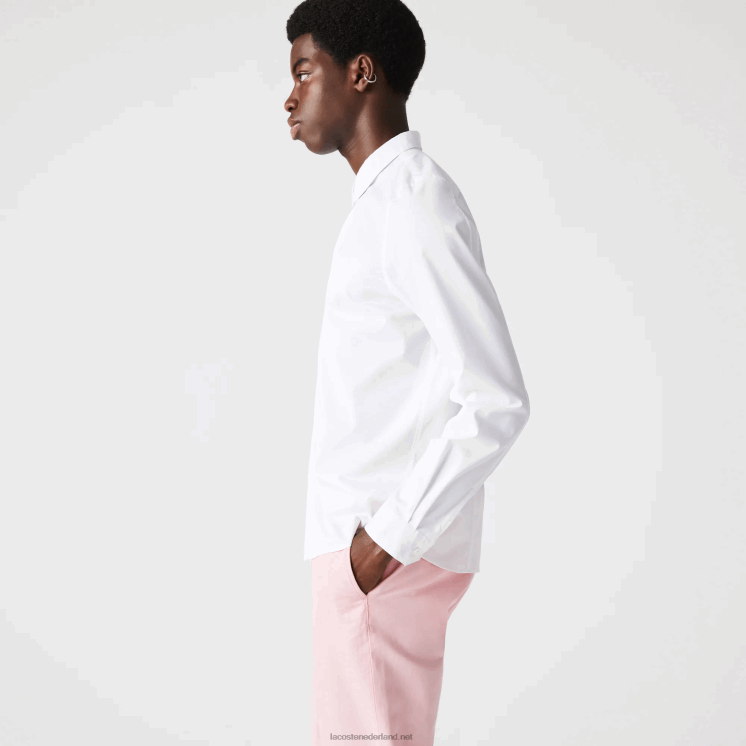 Lacoste Slim-fit popeline-overhemd van stretchkatoen met verborgen knoopsluiting 0828H1648 wit 001 Heren