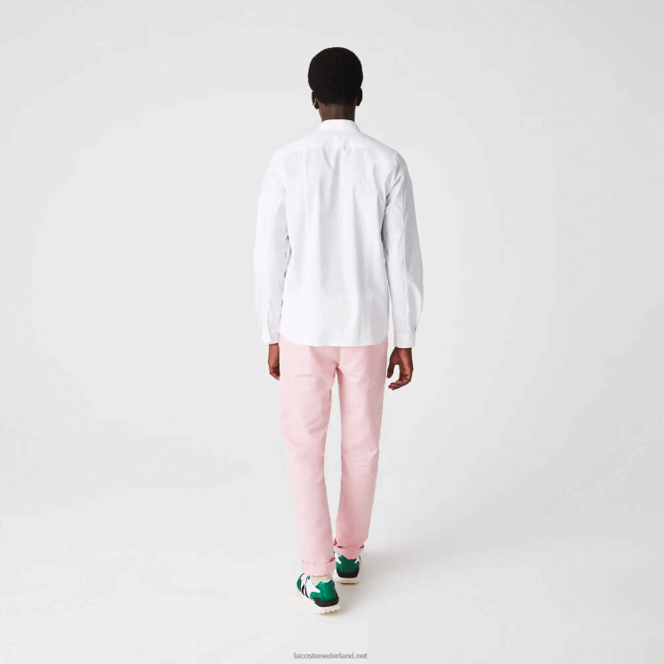 Lacoste Slim-fit popeline-overhemd van stretchkatoen met verborgen knoopsluiting 0828H1648 wit 001 Heren