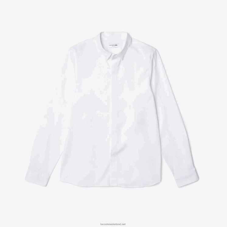 Lacoste Slim-fit popeline-overhemd van stretchkatoen met verborgen knoopsluiting 0828H1648 wit 001 Heren