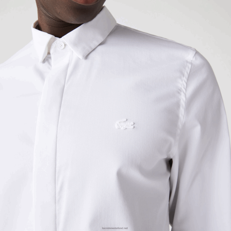 Lacoste Slim-fit popeline-overhemd van stretchkatoen met verborgen knoopsluiting 0828H1648 wit 001 Heren