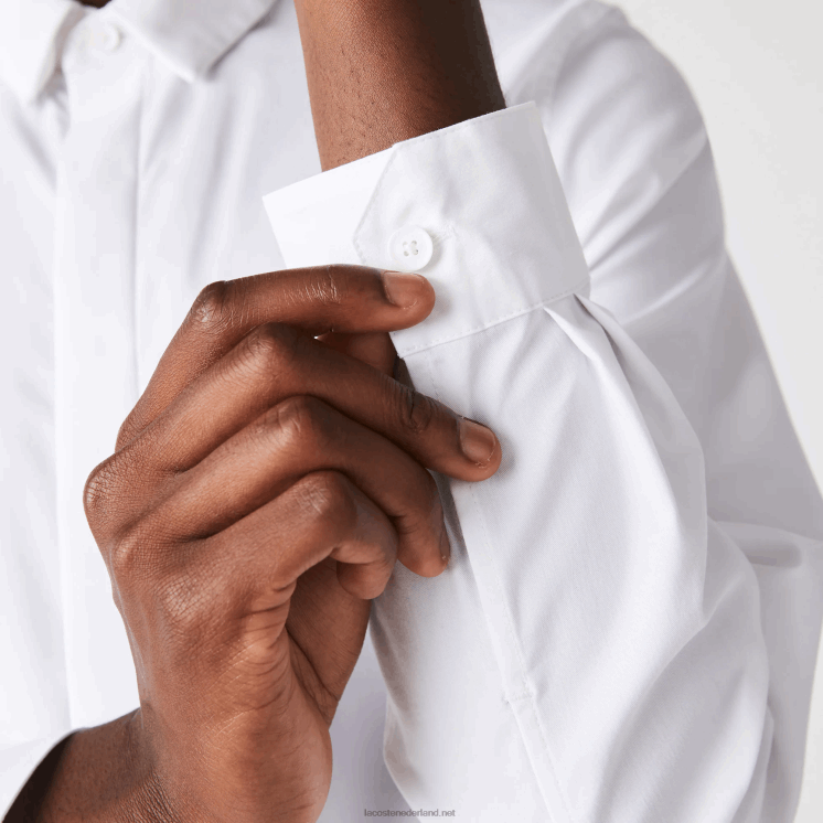Lacoste Slim-fit popeline-overhemd van stretchkatoen met verborgen knoopsluiting 0828H1648 wit 001 Heren