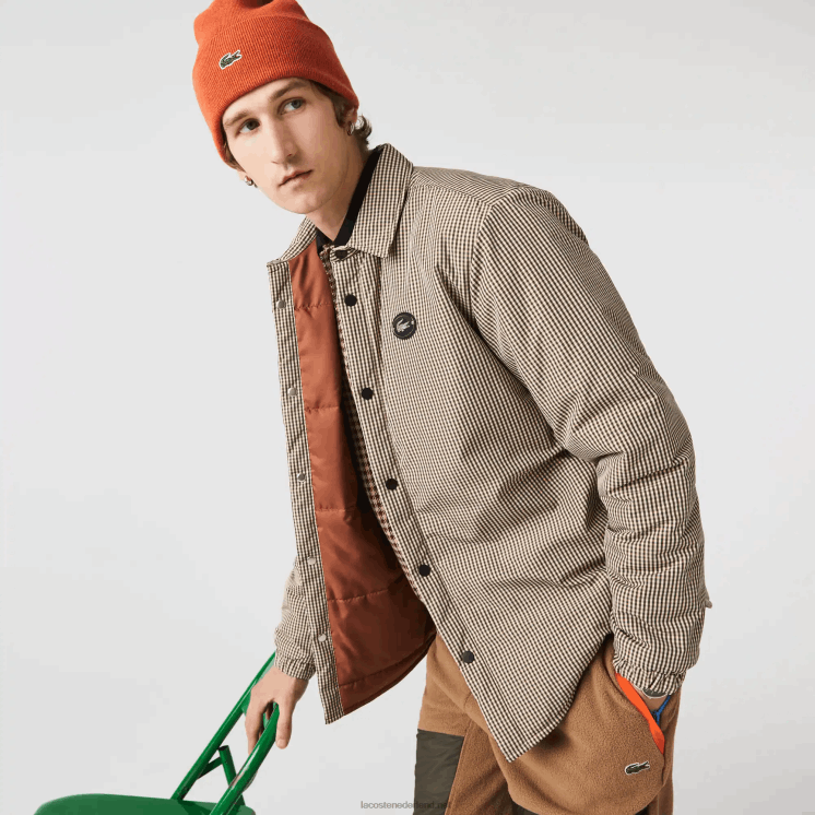 Lacoste geruit print waterafstotend overshirt 0828H1549 beige marine kaki groen 87e Heren