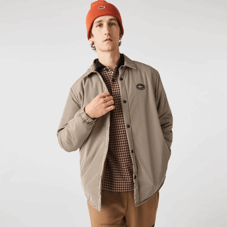 Lacoste geruit print waterafstotend overshirt 0828H1549 beige marine kaki groen 87e Heren