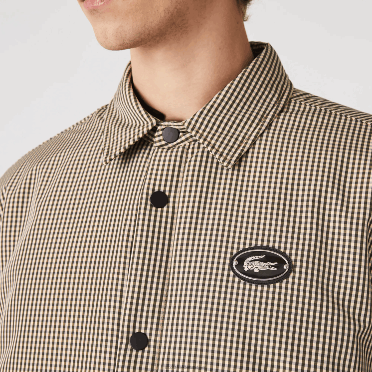 Lacoste geruit print waterafstotend overshirt 0828H1549 beige marine kaki groen 87e Heren