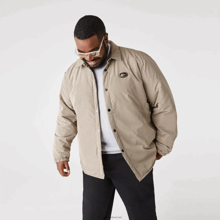 Lacoste geruit print waterafstotend overshirt 0828H1549 beige marine kaki groen 87e Heren