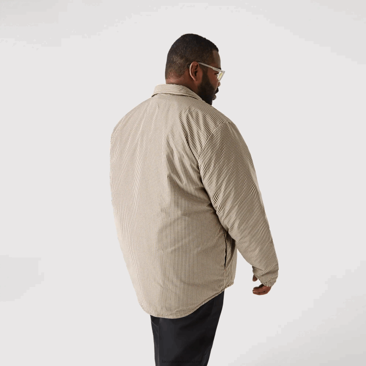 Lacoste geruit print waterafstotend overshirt 0828H1549 beige marine kaki groen 87e Heren