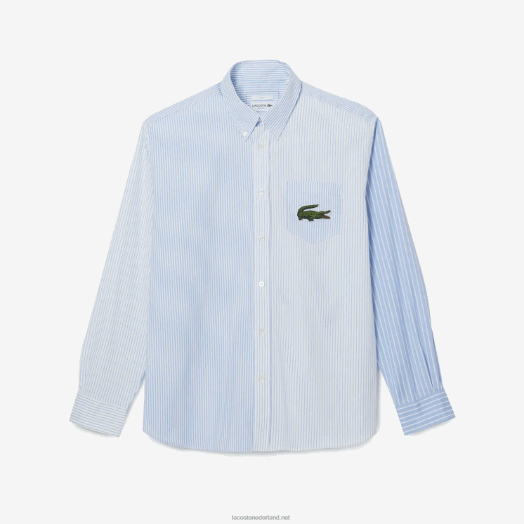 Lacoste groot krokodil gestreept katoenen overhemd 0828H494 wit blauw f6z Heren