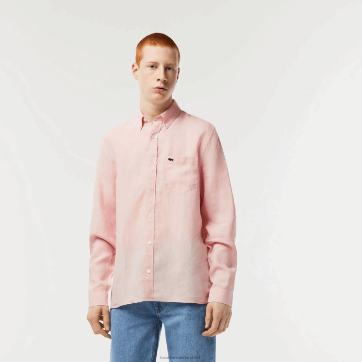 Lacoste linnen overhemd 0828H470 lichtroze t03 Heren