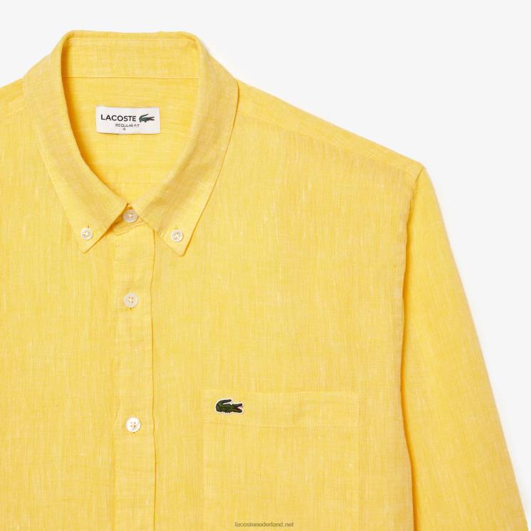Lacoste linnen overhemd 0828H471 geel 107 Heren