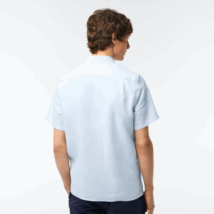 Lacoste linnen overhemd met korte mouwen 0828H488 lichtblauw t01 Heren